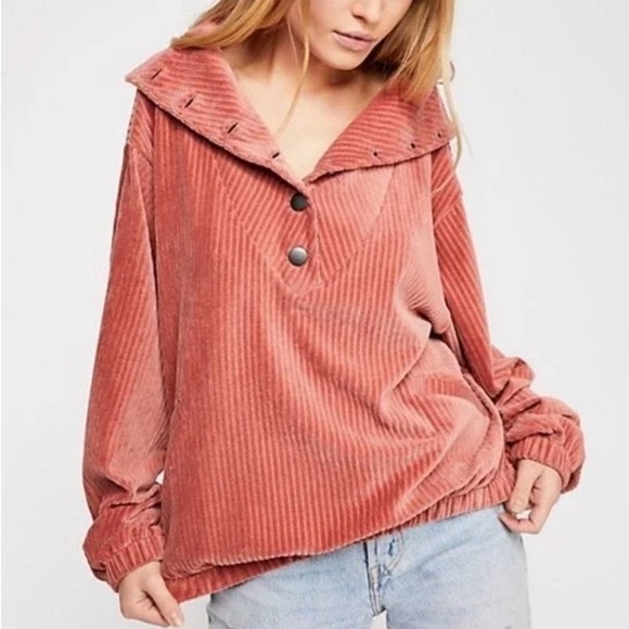 Pink Corduroy Button-Up Pullover - Picture 1 of 4